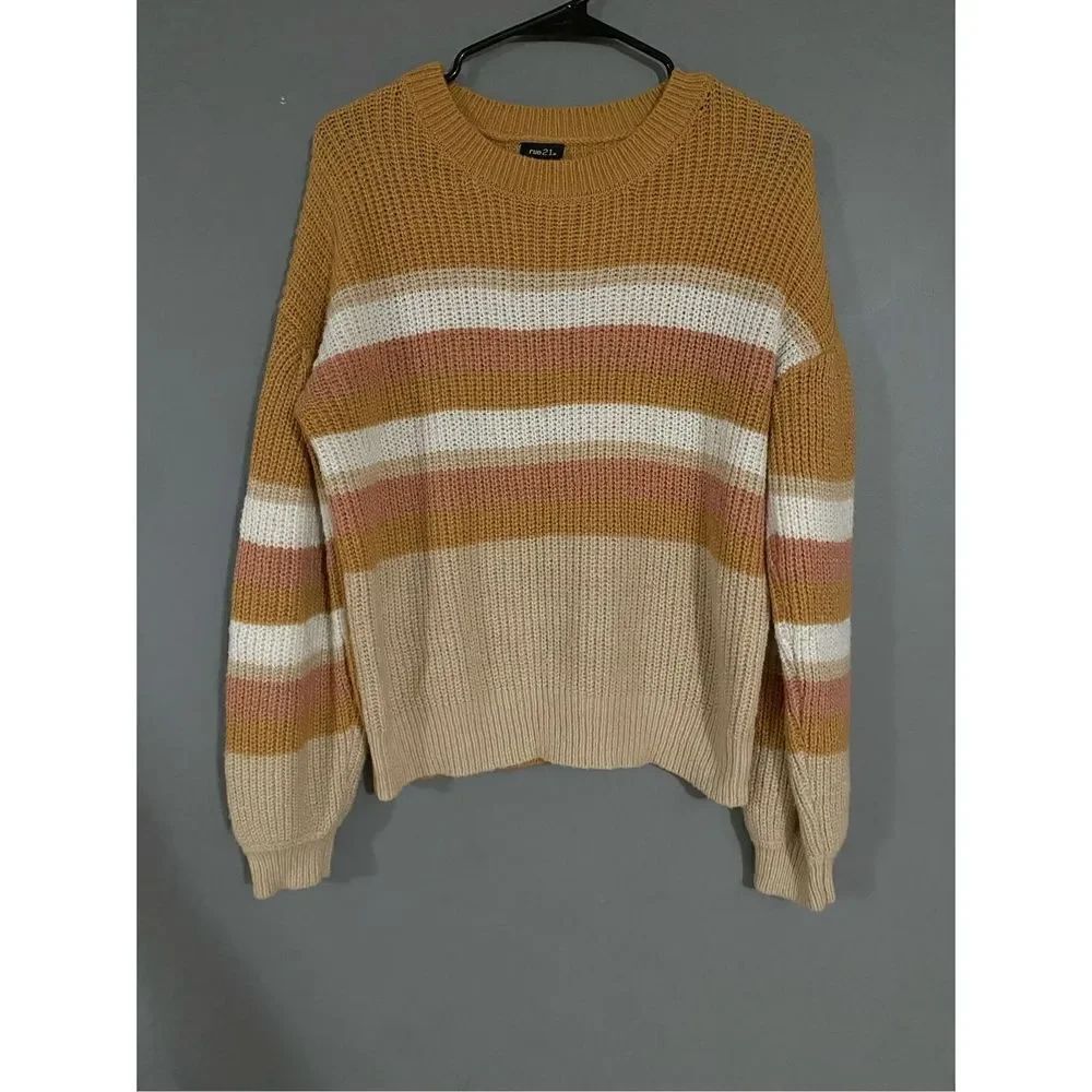 Rue 21 Striped Color Block Scoop Neck Knit Sweater Size Medium